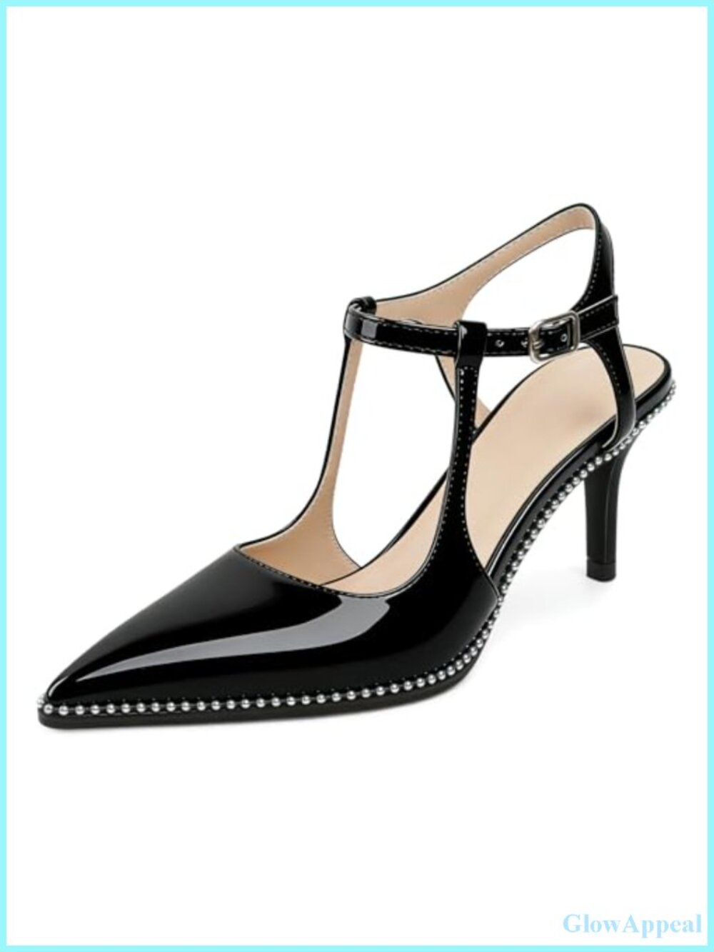 Slingback Kitten Heels Pointed Toe Ankle Strap Faux Leather Pumps
